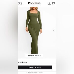 Popilush Shapewear Square Neck Long Sleeve Slimming Modal Maxi Dress  S